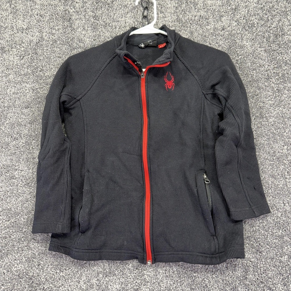 Spyder Jacket Boys M 10/12 Black Fleece Full Zip Thermal Logo Ski Outdoor Hiking